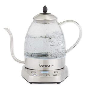 Bonavita BV07001US Cosmopolitan 1.3L Variable Temperature Glass Body Electric Kettle, Stainless Steel