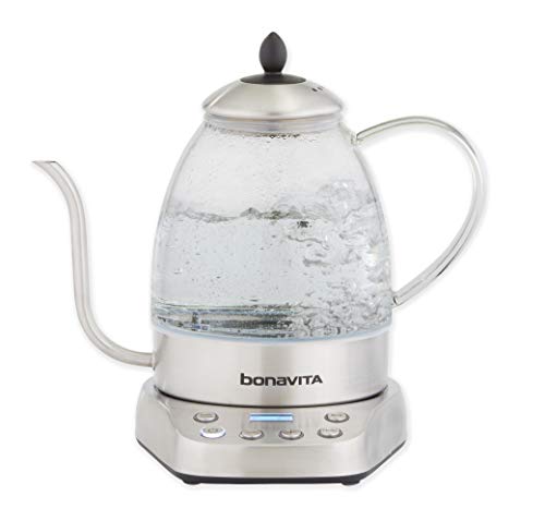 Bonavita BV07001US Cosmopolitan 1.3L Variable Temperature Glass Body Electric Kettle, Stainless Steel