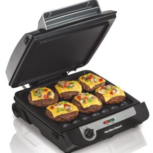 Hamilton Beach 3-in-1 Indoor Grill and Electric Griddle Combo and Bacon Cooker, Opens 180 Degrees to Double Cooking Space, Removable Nonstick Grids, (25600)