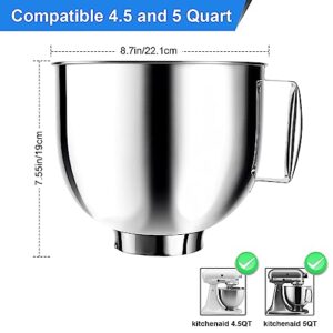 5 Quart for KitchenAid Mixer Bowl Stainless Steel With Handle Compatible With 4.5 and 5 Quart Tilt-Head Stand Mixers Bowl