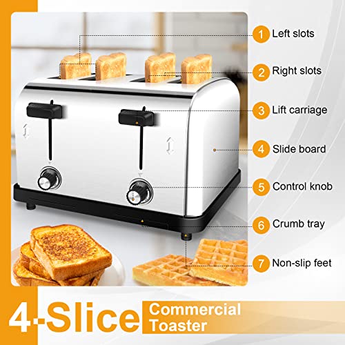 Wutfly Standard-Duty 4-Slice Commercial Toaster - 1 1/2" Slots, 120V