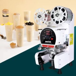 WantJoin Cup Sealing Machine Full Automatic Cup Sealer Machine 89/90/95MM 3.50/3.54/3.74IN Electric White Cup Sealing Machine 500-650 Cups/H(White)