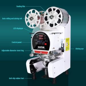 WantJoin Cup Sealing Machine Full Automatic Cup Sealer Machine 89/90/95MM 3.50/3.54/3.74IN Electric White Cup Sealing Machine 500-650 Cups/H(White)