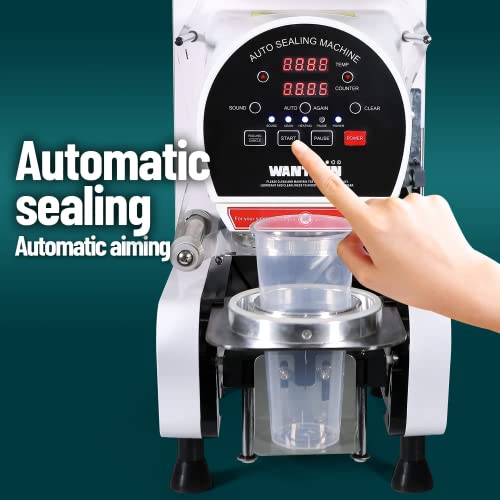 WantJoin Cup Sealing Machine Full Automatic Cup Sealer Machine 89/90/95MM 3.50/3.54/3.74IN Electric White Cup Sealing Machine 500-650 Cups/H(White)