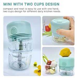 KONBANZE 2-CUP Electric Portable Mini Garlic Onion Chopper Crusher Small Food Processor Mini Food Processor Masher USB Charging Food Vegetable Cutter Kitchen Gadgets (GREEN)