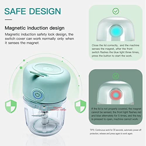 KONBANZE 2-CUP Electric Portable Mini Garlic Onion Chopper Crusher Small Food Processor Mini Food Processor Masher USB Charging Food Vegetable Cutter Kitchen Gadgets (GREEN)