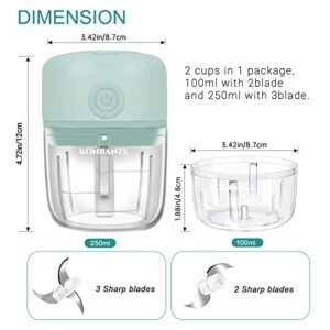 KONBANZE 2-CUP Electric Portable Mini Garlic Onion Chopper Crusher Small Food Processor Mini Food Processor Masher USB Charging Food Vegetable Cutter Kitchen Gadgets (GREEN)