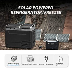 CHANGE MOORE Solar Powered 12v Refrigerator/Freezer, DUAL ZONE 54 Quart(50 L) Dual DOOR , Smart Life/Tuya APP Remote Control, Work with Alexa/Google Home, for Home Vehicles Travel Camping Outdoor -12/24V DC