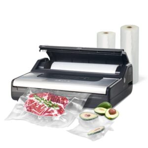wevac vacuum sealer machine | built-in bag roll saver (up to 50’) and cutter | double heat seal | dual pump | auto lock | commercial grade | ideal for food saving