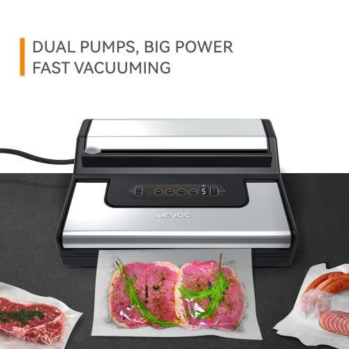 Wevac Vacuum Sealer Machine | Built-in Bag Roll Saver (up to 50’) and Cutter | Double Heat Seal | Dual Pump | Auto Lock | Commercial Grade | Ideal for Food Saving