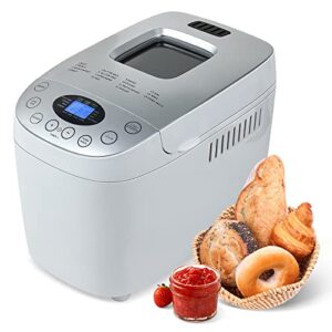 patioer 3.5lb bread maker machine 15-in-1 automatic bread machine with dual kneading paddles breadmaker with touch panel&lcd display,gluten free setting,3 loaf sizes 3 crust colors,15 hours delay timer,nonstick baking pan,white