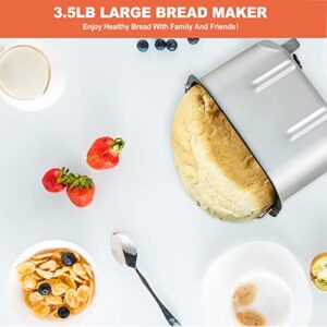 Patioer 3.5LB Bread Maker Machine 15-in-1 Automatic Bread Machine with Dual Kneading Paddles Breadmaker with Touch Panel&LCD Display,Gluten Free Setting,3 Loaf Sizes 3 Crust Colors,15 Hours Delay Timer,Nonstick Baking Pan,White