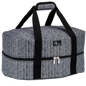 slow cooker bag for carrying oval and round-shaped crockpots, multi cookers, rice & pressure cookers up to 6 quarts to transport hot food with ease and in style (herringbone)