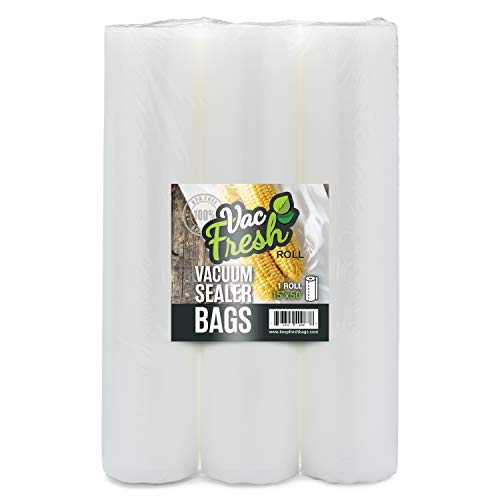 Vac Fresh Food Vacuum Seal Rolls (15" x 50', 3 Rolls) 3.5mil Embossed Food Storage Bags, Vacuum Seal Bags for Meal Prep, Sous Vide Bags for Cooking (150 Feet)