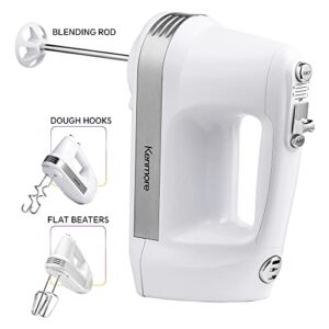 Kenmore 5-Speed Hand Mixer/Blender, 250 Watts, with Beaters, Dough Hooks, Liquid Blending Rod, Automatic Cord Retract, Burst Control, and Clip-On Accessory Storage