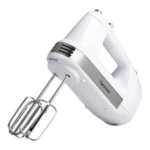 kenmore 5-speed hand mixer/blender, 250 watts, with beaters, dough hooks, liquid blending rod, automatic cord retract, burst control, and clip-on accessory storage