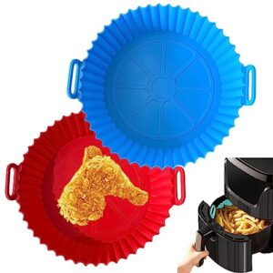 2-pack air fryer silicone liners pot for 3 to 5 qt, air fryer silicone basket bowl, reusable baking tray oven accessories (top 8in, bottom 6.75in,red and blue)