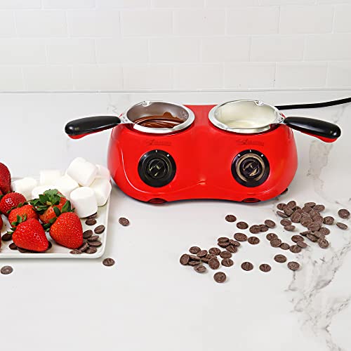 Total Chef Deluxe Chocolatiere Dual Electric Melter for Chocolate and Candy Melts, 17.6 oz (500 g), Fondue Pot, DIY Candy Maker with 100+ Piece Accessory Kit for Dessert, Special Occasion, Red