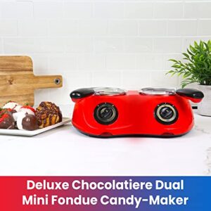 Total Chef Deluxe Chocolatiere Dual Electric Melter for Chocolate and Candy Melts, 17.6 oz (500 g), Fondue Pot, DIY Candy Maker with 100+ Piece Accessory Kit for Dessert, Special Occasion, Red