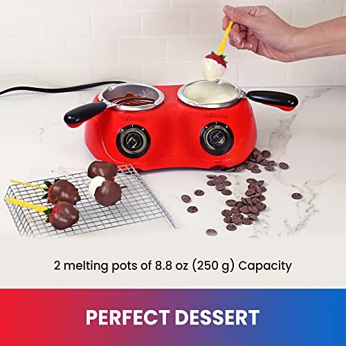 Total Chef Deluxe Chocolatiere Dual Electric Melter for Chocolate and Candy Melts, 17.6 oz (500 g), Fondue Pot, DIY Candy Maker with 100+ Piece Accessory Kit for Dessert, Special Occasion, Red