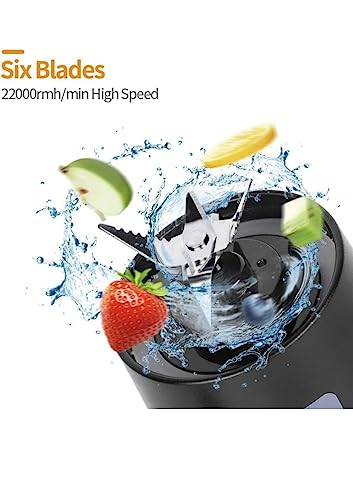 Portable Blender,Personal Blender for Smoothies and shakes with Rechargeable USB Port, 380ml mini Personal Size Blender with 6 Blades (black)