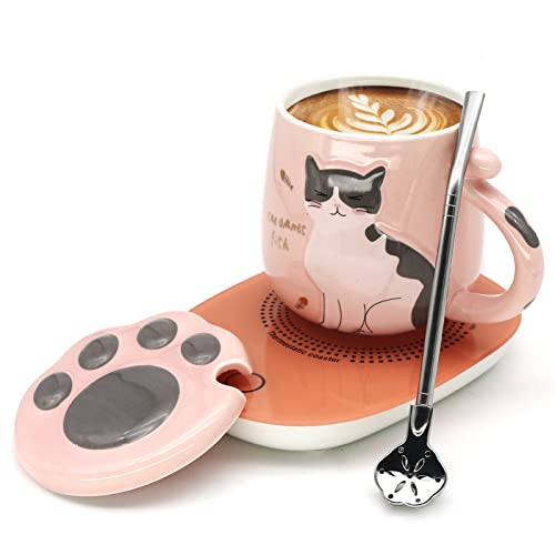 Cat Coffee Mug Warmer,Smart Coffee Mug Warmer,Cute Cat Paw Mug Set,Novelty Coffee Mugs Mug Warmer for Desk Auto Shut Off Coffee Warmer Plate for Coffee,Tea,Water,Milk, Birthday Gift Box Pink