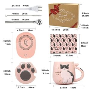 Cat Coffee Mug Warmer,Smart Coffee Mug Warmer,Cute Cat Paw Mug Set,Novelty Coffee Mugs Mug Warmer for Desk Auto Shut Off Coffee Warmer Plate for Coffee,Tea,Water,Milk, Birthday Gift Box Pink