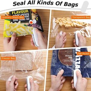 Mini Bag Sealer, Portable Sealing Bags Machine, Handheld Heat Food Vacuum Sealer Machine with Cutter and Hook for Snack, Plastic Bags, Storage, Potato Chip Cookie Bags (White-2pc)