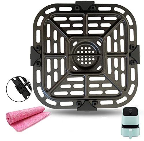 Square Air Fryer Grill Pan for Instants Vortex 2QT Mini Air Fryer Oven, 6.88IN Upgraded Air Fryer Grill Plate Rack Grid with Rubber Bumpers for Instants 2QT Air Fryer, Nonstick, Dishwasher Safe