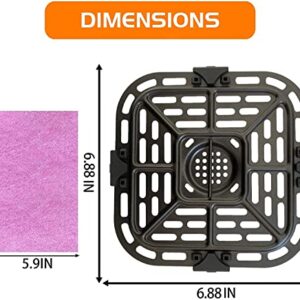 Square Air Fryer Grill Pan for Instants Vortex 2QT Mini Air Fryer Oven, 6.88IN Upgraded Air Fryer Grill Plate Rack Grid with Rubber Bumpers for Instants 2QT Air Fryer, Nonstick, Dishwasher Safe