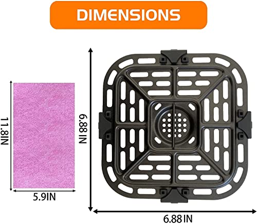 Square Air Fryer Grill Pan for Instants Vortex 2QT Mini Air Fryer Oven, 6.88IN Upgraded Air Fryer Grill Plate Rack Grid with Rubber Bumpers for Instants 2QT Air Fryer, Nonstick, Dishwasher Safe