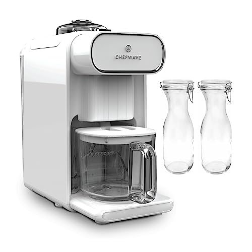 ChefWave Milkmade Non-Dairy Milk Maker Bundle with 2 Pack Resealable Glass Storage Carafes 34oz (3 Items)