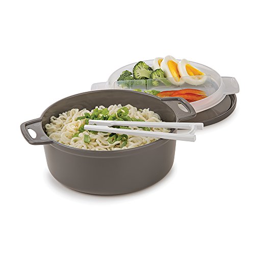 Prep Solutions by Progressive 4-Piece Microwave Ramen Bowl To-Go, Gray - PS-94GY Soup Spoon Included, Perfect for Ramen, Udon, Pho Noodles Dishwasher Safe BPA FREE