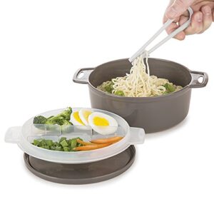 Prep Solutions by Progressive 4-Piece Microwave Ramen Bowl To-Go, Gray - PS-94GY Soup Spoon Included, Perfect for Ramen, Udon, Pho Noodles Dishwasher Safe BPA FREE