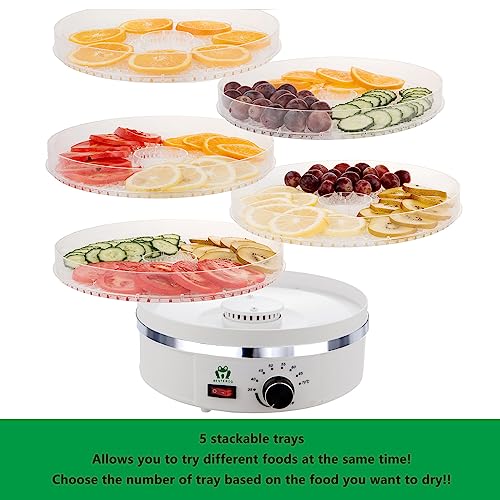 Bestfrog Food Dehydrator Machine Dehydrators For Food And Jerky 5 Trays Adjustable Temperature Control Multi-Funtional Dryer For Preserve Jerky, Fruits, Vegetables, Meat, Herbs, Flowers, Dog Treats