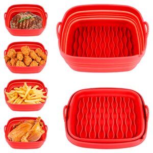 naikit's red 8 in reusable silicone air fryer square liners for basket size 6.5 qt and above. non-stick, food safe, great instant pot airfryer kitchen accessories