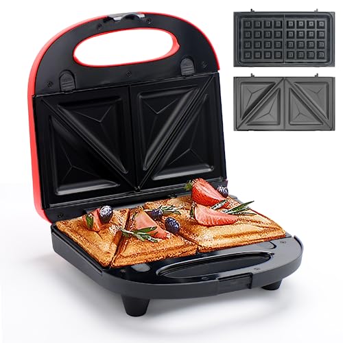 Sandwich Maker, Waffle Maker, multifun 2-in-1 Removable Non-Stick Plates,Food Grade Premium Stainless Steel, LED Indicator Lights,Cool Touch Handle, Suitable for Breakfast, Lunch, Snacks, 750W