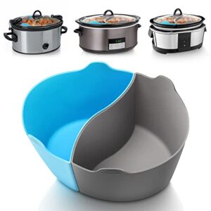 silicone slow cooker liners fit 6qt crockpot silicone crock pot liners 2 in 1 reusable leakproof dishwasher safe bpa free cooking liners(2packs grey+blue)
