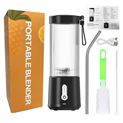 Portable Blender for Shakes and Smoothies, 15oz Mini Blender USB Rechargeable Personal Blender with 6 Blades Blender Cup for Fresh Juices, Milkshake, Smoothies/ice, Salad Dressing, Baby Food (Black)