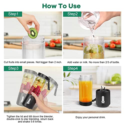 Portable Blender for Shakes and Smoothies, 15oz Mini Blender USB Rechargeable Personal Blender with 6 Blades Blender Cup for Fresh Juices, Milkshake, Smoothies/ice, Salad Dressing, Baby Food (Black)