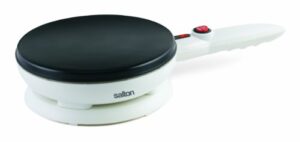 salton cordless electric crepe maker with bonus batter dish and spatula with non-stick cooking surface, automatic temperature control for 7.5" crepes and tortillas, recipes included, white (cm1337)