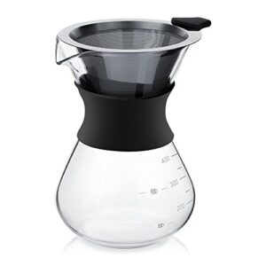 yosoo coffee maker pot, manual hand drip coffee maker glass pot with stainless steel filter, 400ml