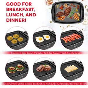 iCucina Flat Electric Griddle Nonstick for Pancakes, Eggs, Quesadillas, Electric Indoor Kitchen Griddle with a Fully Immersible Plate with Removable Dip Tray