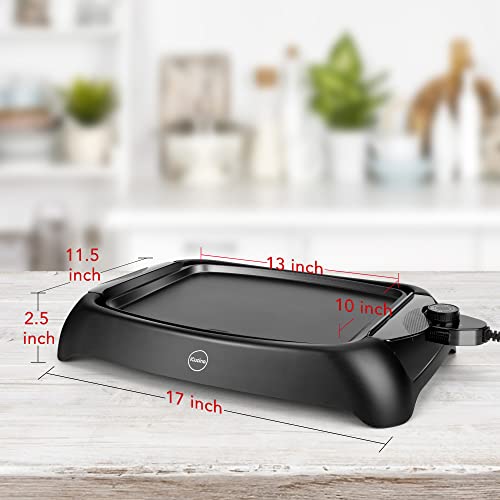 iCucina Flat Electric Griddle Nonstick for Pancakes, Eggs, Quesadillas, Electric Indoor Kitchen Griddle with a Fully Immersible Plate with Removable Dip Tray