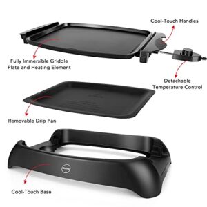 iCucina Flat Electric Griddle Nonstick for Pancakes, Eggs, Quesadillas, Electric Indoor Kitchen Griddle with a Fully Immersible Plate with Removable Dip Tray