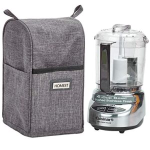 homest food processor dust cover with accessory pockets compatible with cuisinart mini 3-4 cup, grey (dust cover only, not include machine)