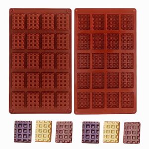 hycsc silicone waffle mold, 20 cavities mini square waffle maker silicone mold, non-stick waffle tray for making waffle cookie, chocolate, candy, soap, wax mold(2pcs)