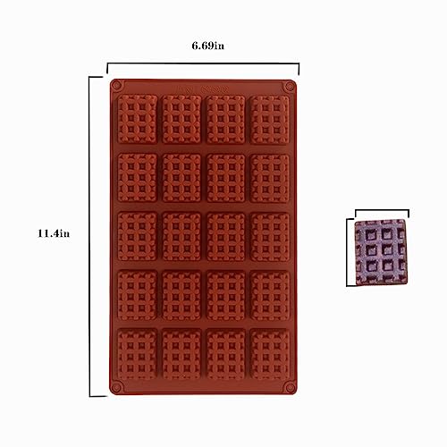 HYCSC Silicone Waffle Mold, 20 Cavities Mini Square Waffle Maker Silicone Mold, Non-Stick Waffle Tray for Making Waffle Cookie, Chocolate, Candy, Soap, Wax Mold(2Pcs)