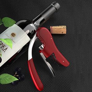 Wine Bottle Opener - Standing Vertical Design, Press type red wine bottle opener, household，Soft Bottleneck Grip, Nonstick Screw & Easy No-Twist Cork Removal（Red & Alloy）