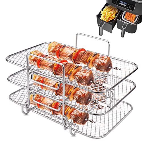 BABORUI Air Fryer Rack for Ninja Dual Air Fryer, 3-Layer Dehydrator Rack for Expanding Food Capacity, Time-Saving Air Fryer Accessories Compatible with Ninja Foodi Air Fryer DZ201